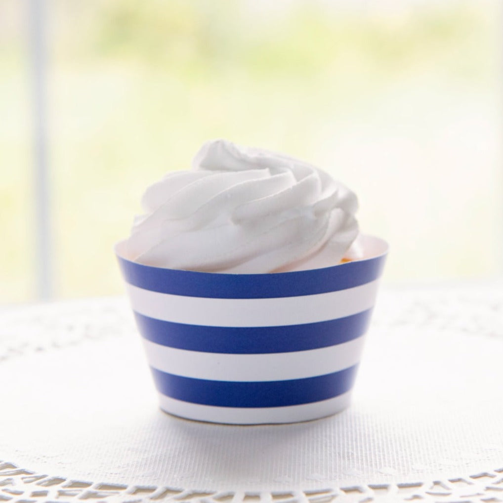 Blue Striped Printable Cupcake Wrapper