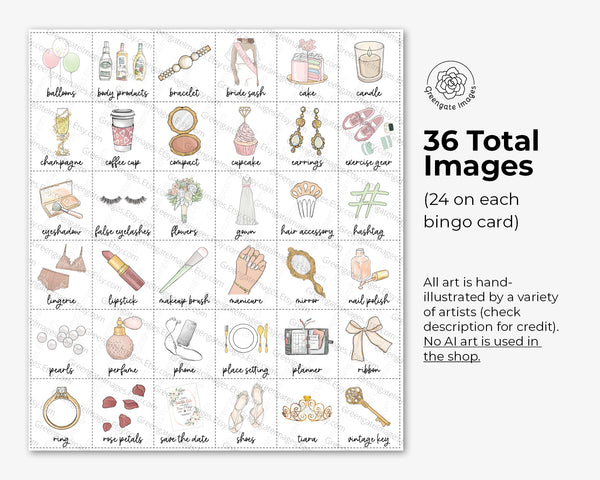 Bridal Bingo - 50 or 100 cards - Printable Digital Download by Greengate Images