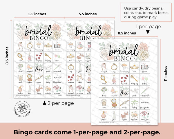 Bridal Bingo - 50 or 100 cards - Printable Digital Download by Greengate Images