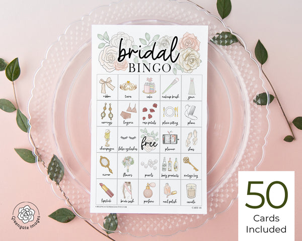 Bridal Bingo - 50 or 100 cards - Printable Digital Download by Greengate Images