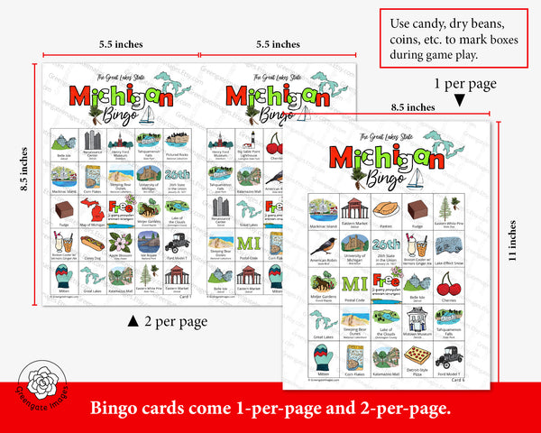 Michigan Bingo Cards - Printable Digital Download by Greengate Images