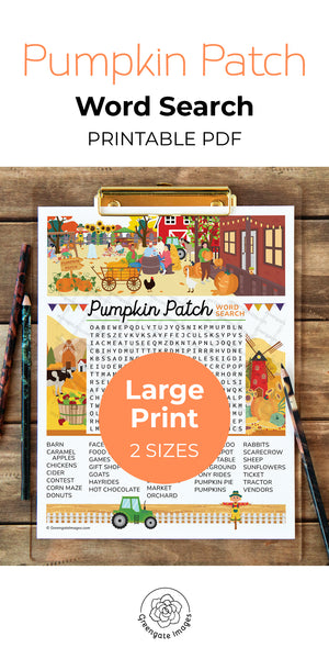 Pumpkin Patch Word Search - Printable Digital Download by Greengate Images
