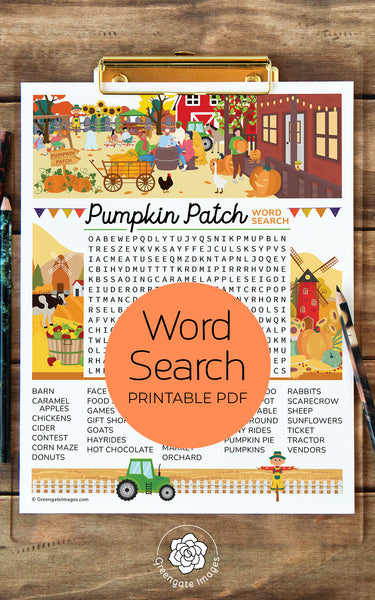 Pumpkin Patch Word Search - Printable Digital Download by Greengate Images