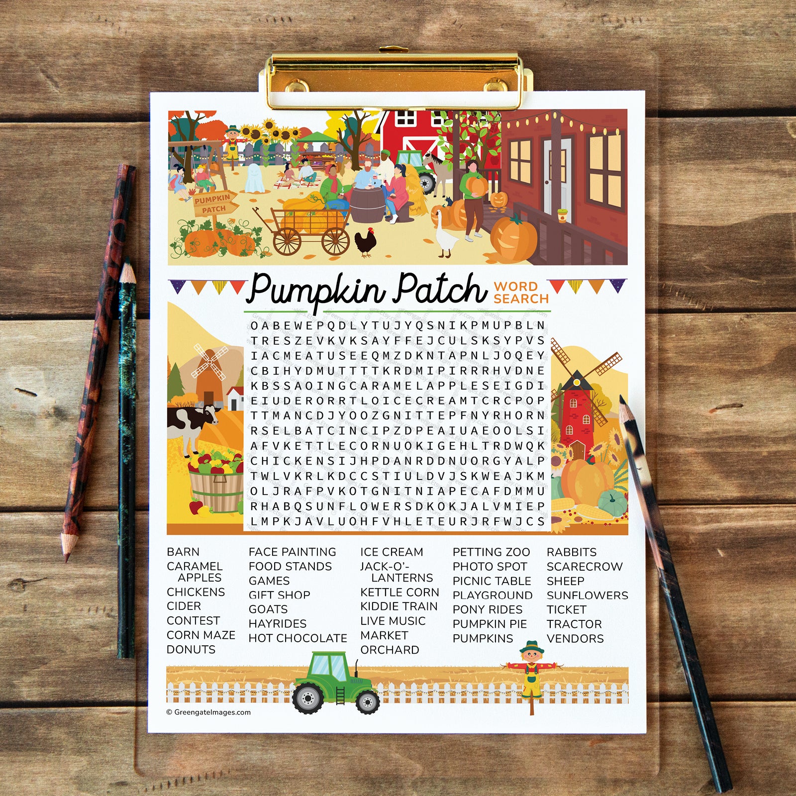 Pumpkin Patch Word Search - Printable Digital Download by Greengate Images