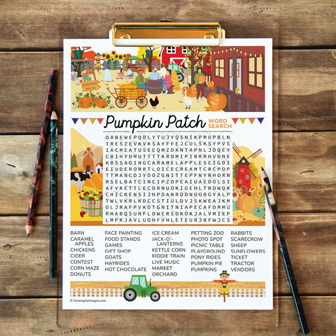 Pumpkin Patch Word Search - Printable Digital Download by Greengate Images