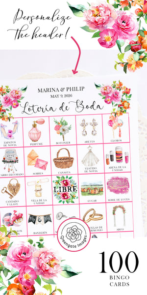 Fuchsia & Orange Lotería de Boda - Printable Digital Download by Greengate Images