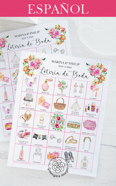Fuchsia & Orange Lotería de Boda - Printable Digital Download by Greengate Images