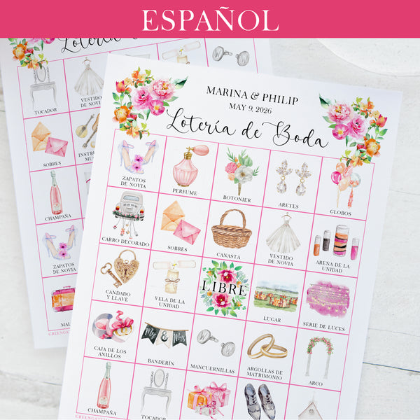 Fuchsia & Orange Lotería de Boda - Printable Digital Download by Greengate Images