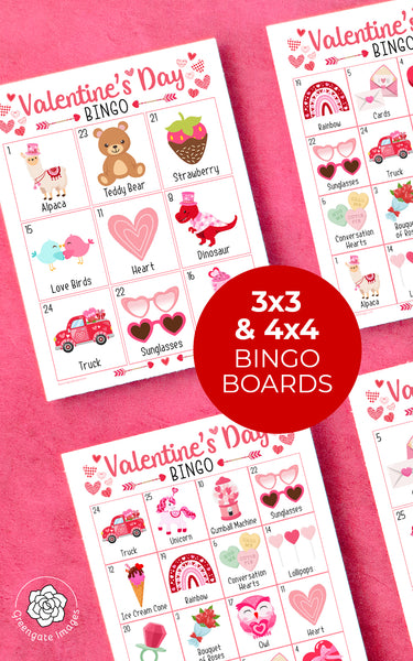 Valentine's Day Bingo - 3x3 and 4x4 Grids - Printable Digital Download by Greengate Images