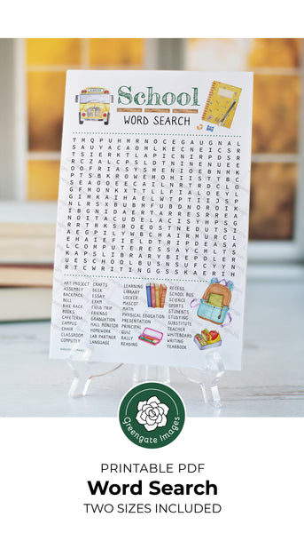 School Word Search - Printable Digital Download by Greengate Images