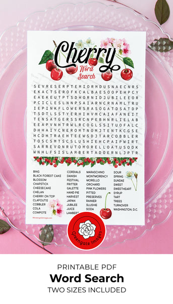 Cherry Word Search - Printable Digital Download by Greengate Images