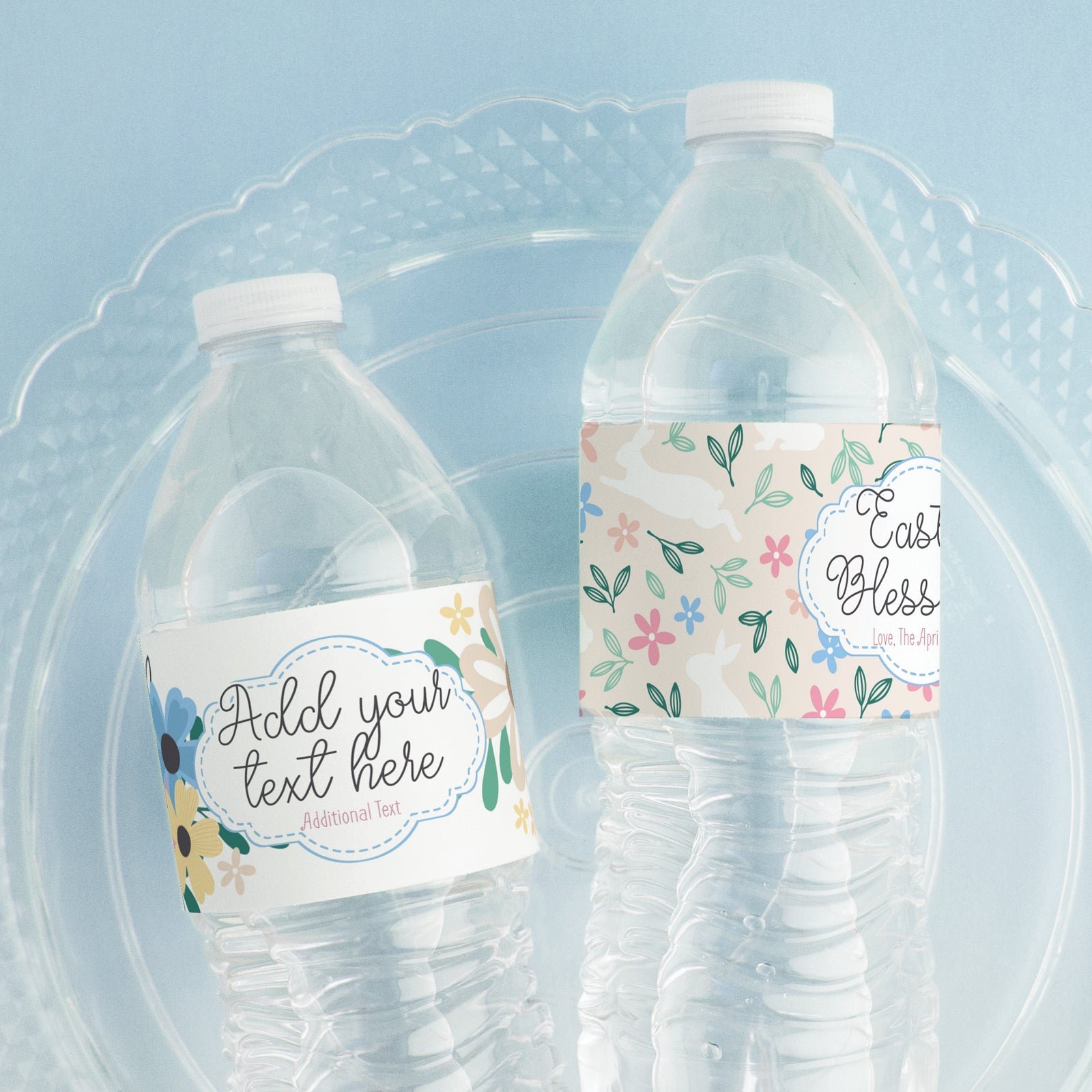 Easter Water Bottle Label Duo - Flowers and Bunnies