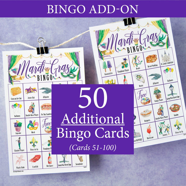 ADD-ON: 50 additional Mardi Gras (Color) Bingo Cards