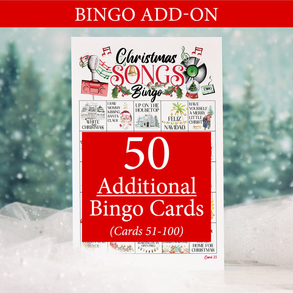 ADD-ON: 50 additional Christmas Songs Bingo cards (numbered 51-100)