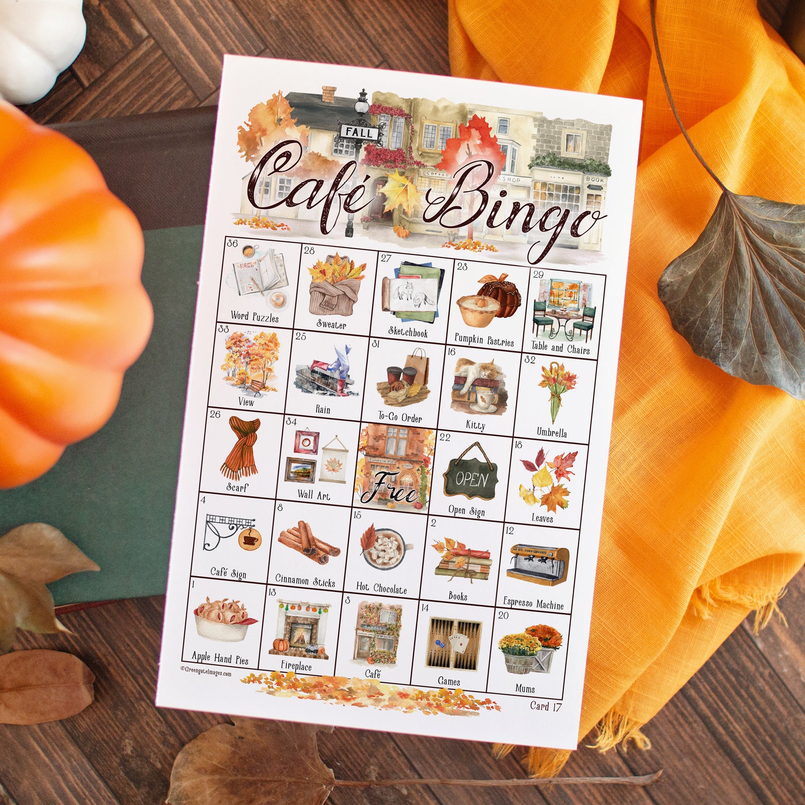 Fall Café Bingo Game - Printable Digital Download by Greengate Images