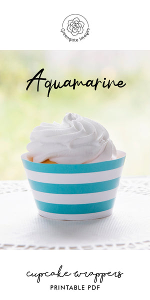 Aquamarine Striped Cupcake Wrapper - Printable Digital Download by Greengate Images