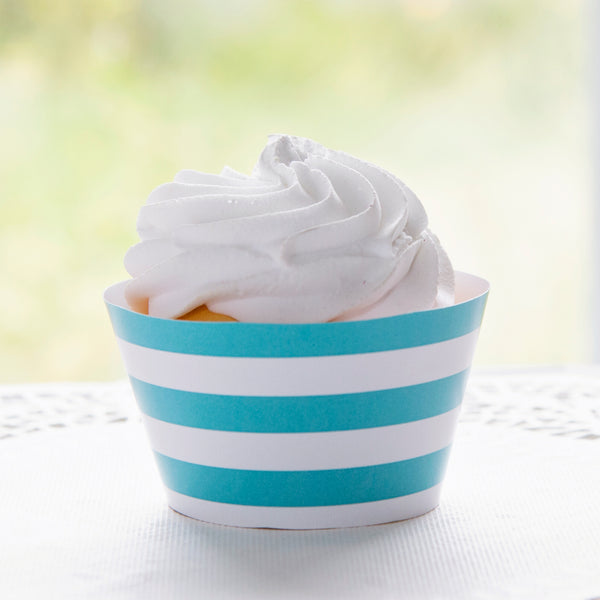 Aquamarine Striped Cupcake Wrapper - Printable Digital Download by Greengate Images
