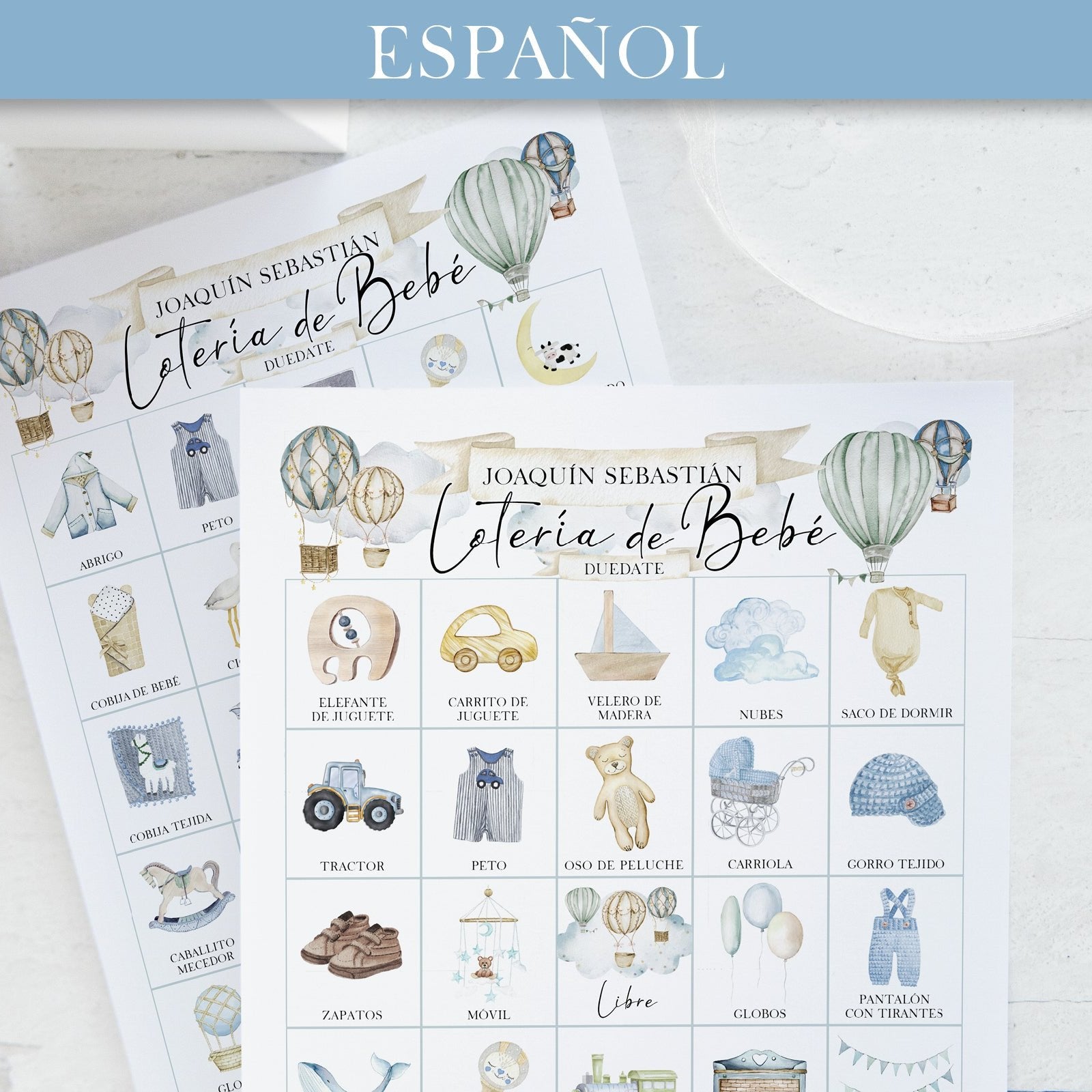 Lotería de Bebé - Blue Hot Air Balloons - Greengate Images