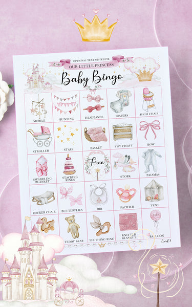 Princess Baby Shower Bingo - 100 unique cards - Printable Digital Download by Greengate Images