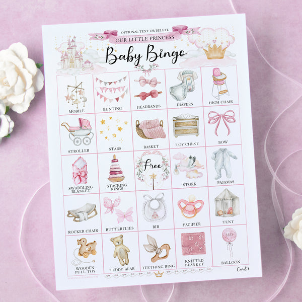 Princess Baby Shower Bingo - 100 unique cards - Printable Digital Download by Greengate Images