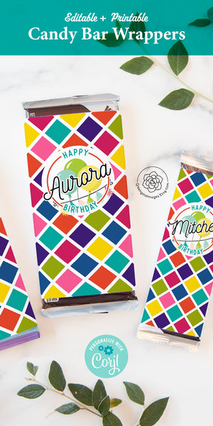 Birthday Candy Bar Wrappers - Colorful Diamond Pattern