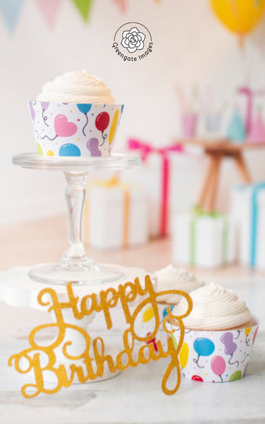 Balloon Cupcake Wrapper - Printable Digital Download by Greengate Images