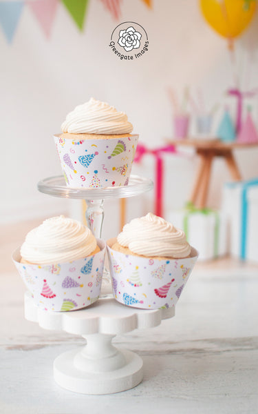 Birthday Cupcake Wrapper - Party Hats - Printable Digital Download by Greengate Images