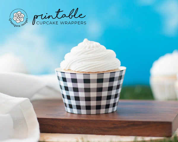 Black Buffalo Check Cupcake Wrappers - Printable Digital Download by Greengate Images