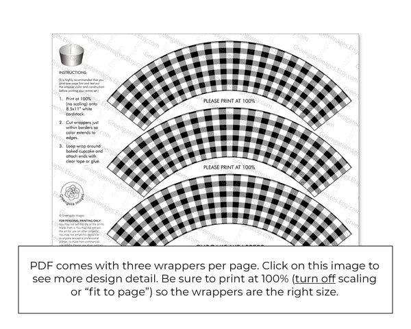 Black Buffalo Check Cupcake Wrappers - Printable Digital Download by Greengate Images