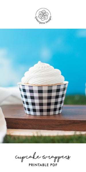 Black Buffalo Check Cupcake Wrappers - Printable Digital Download by Greengate Images