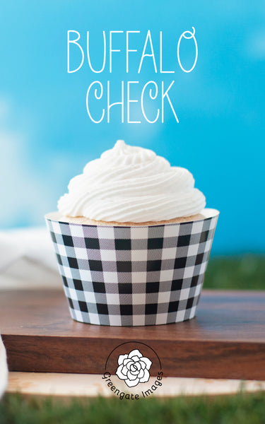 Black Buffalo Check Cupcake Wrappers - Printable Digital Download by Greengate Images