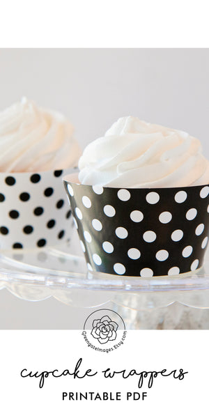 Black Polka Dot Cupcake Wrappers - Printable Digital Download by Greengate Images