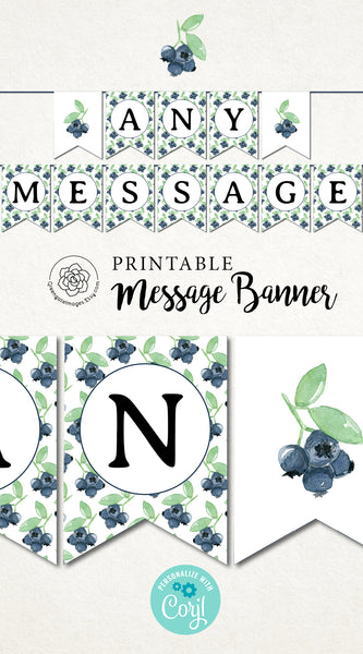 Blueberry Message Banner - Printable Digital Download by Greengate Images