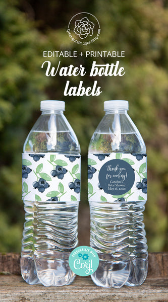 Blueberry Water Bottle Label - Printable Digital Download by Greengate Images