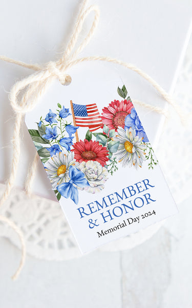 Patriotic Floral Gift Tag - Bold Colors and American Flag
