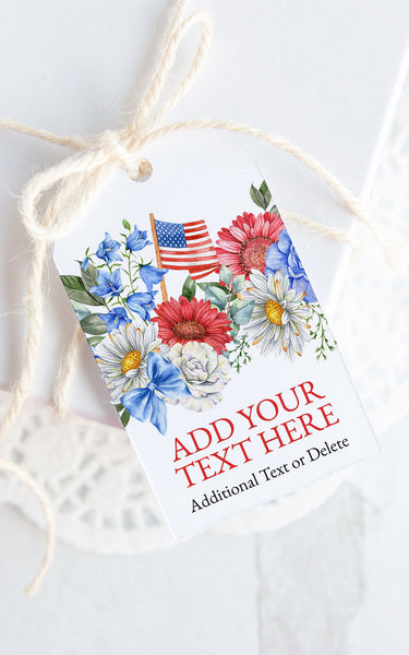 Patriotic Floral Gift Tag - Bold Colors and American Flag