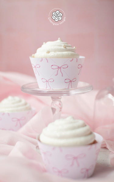 Pink Bow Cupcake Wrapper - Printable Digital Download by Greengate Images