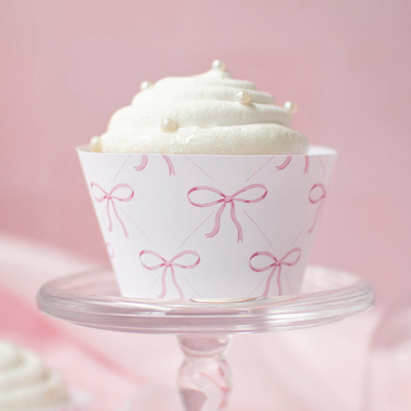 Pink Bow Cupcake Wrapper - Printable Digital Download by Greengate Images