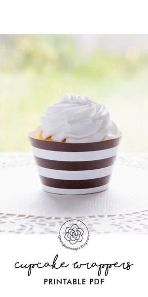 Brown Striped Printable Cupcake Wrapper - Printable Digital Download by Greengate Images