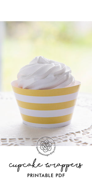 Butter Yellow Striped Printable Cupcake Wrapper - Printable Digital Download by Greengate Images