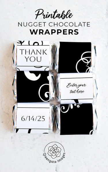 Black & White Flourish Nugget Wrappers - Printable Digital Download by Greengate Images