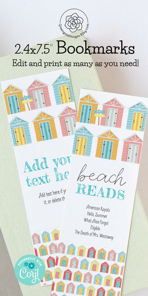 Summer Bookmark Template - Beach Cabanas - Printable Digital Download by Greengate Images