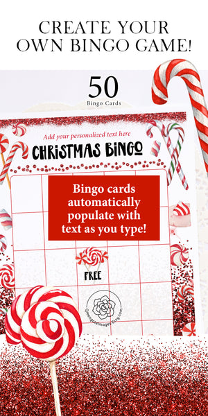 Christmas Bingo Template - Candy Cane Design