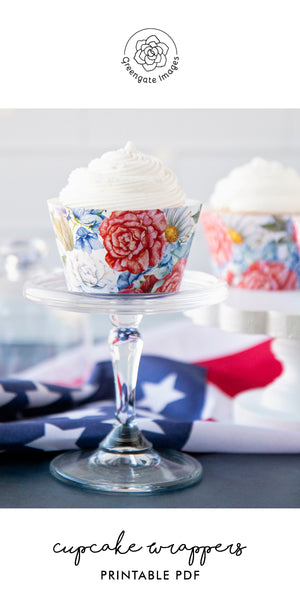 Red White Blue Floral Cupcake Wrappers