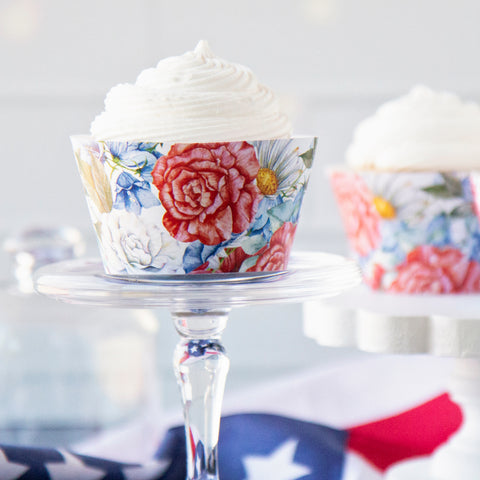 Red White Blue Floral Cupcake Wrappers