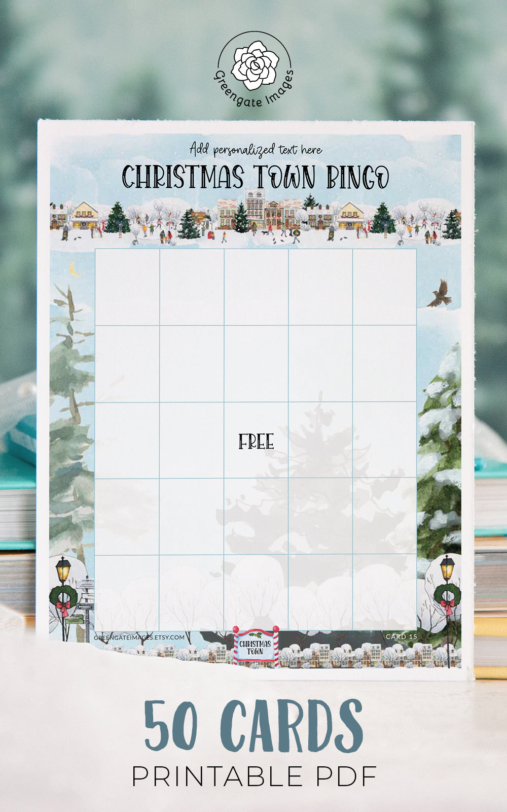 Christmas Town Bingo Template – Greengate Images for Free Printable Christmas Bingo Cards For 50 Pdf