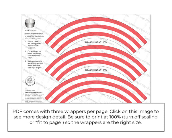 Coral Striped Cupcake Wrapper - Printable Digital Download by Greengate Images
