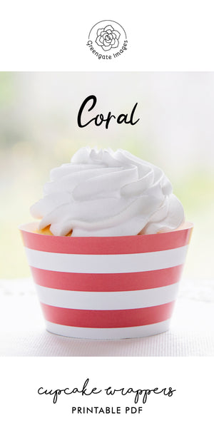 Coral Striped Cupcake Wrapper - Printable Digital Download by Greengate Images