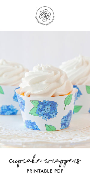 Hydrangea Cupcake Wrapper - Printable Digital Download by Greengate Images