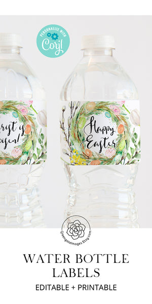 Easter Water Bottle Label - Egg Wreath